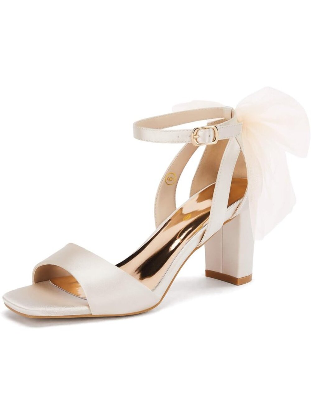 🆕Women's Champagne Bow Tie Heeled Sandals One Strap Satin Dress Wedding Shoes